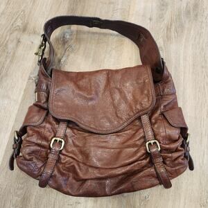 KOOBA "Linda" Shoulder Hobo Bag Purse Leather Brown Y2K Slouchy Brass Studded